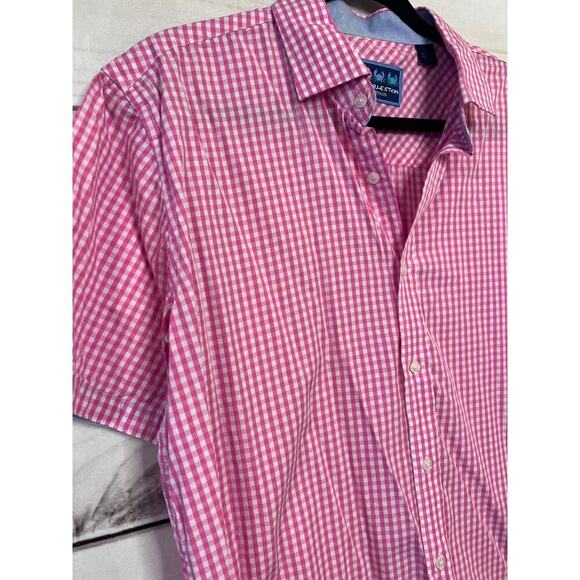 Charleston Threads Mens Button Up Top Short Sleeve Pink White Checked Size XL - Picture 5 of 5